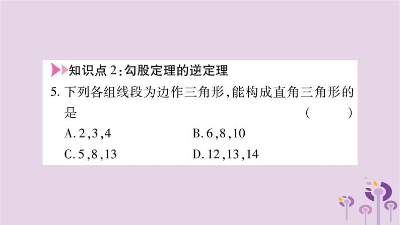 八年级数学上册第14章勾股定理14-1勾股定理14-1-2直角三角形的判定作业课件05