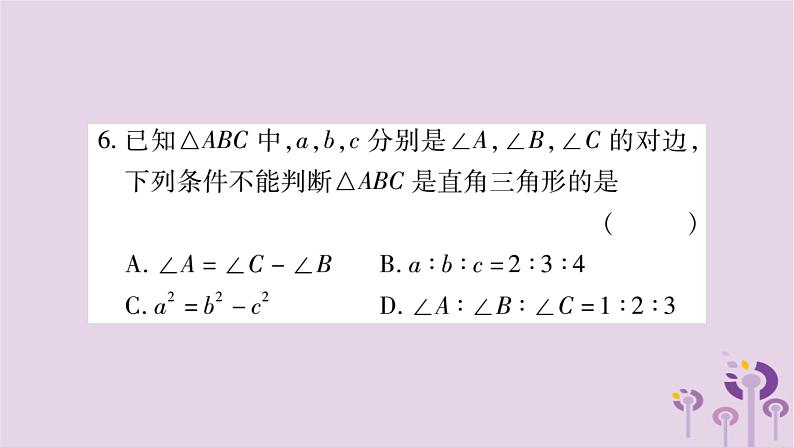 八年级数学上册第14章勾股定理14-1勾股定理14-1-2直角三角形的判定作业课件06