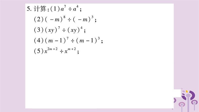 八年级数学上册第12章整式的乘除12-1幂的运算12-1-4同底数幂的除法作业课件05