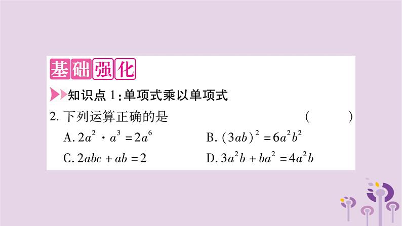 八年级数学上册第12章整式的乘除12-2整式的乘法12-2-1单项式与单项式相乘作业课件03