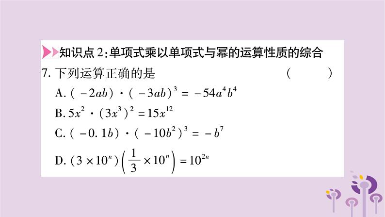 八年级数学上册第12章整式的乘除12-2整式的乘法12-2-1单项式与单项式相乘作业课件08