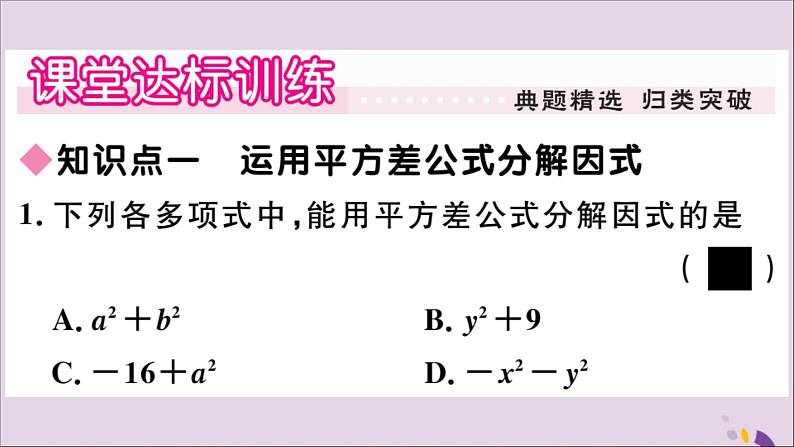 八年级数学上册第12章整式的乘除12-5因式分解第2课时运用平方差公式分解因式习题课件03