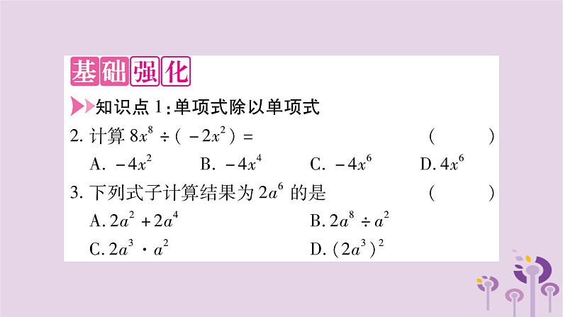 八年级数学上册第12章整式的乘除12-4整式的除法12-4-1单项式除以单项式作业课件03