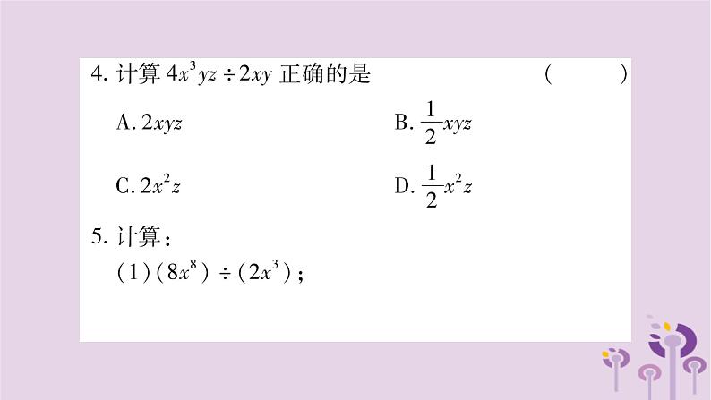 八年级数学上册第12章整式的乘除12-4整式的除法12-4-1单项式除以单项式作业课件04