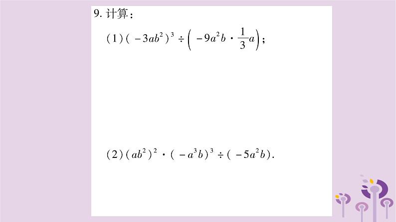 八年级数学上册第12章整式的乘除12-4整式的除法12-4-1单项式除以单项式作业课件08