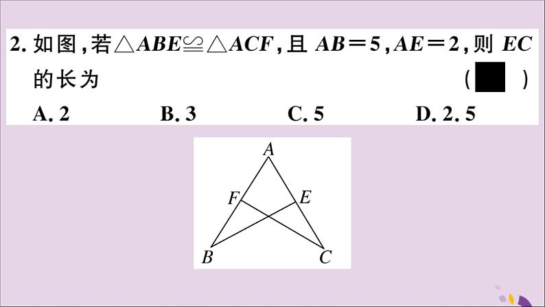 八年级数学上册第13章全等三角形13-2三角形全等的判定13-21全等三角形2全等三角形的判定条件习题课件06