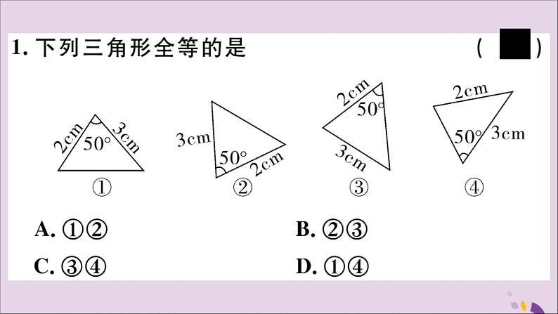 八年级数学上册第13章全等三角形13-2三角形全等的判定13-2-3边角边习题课件04