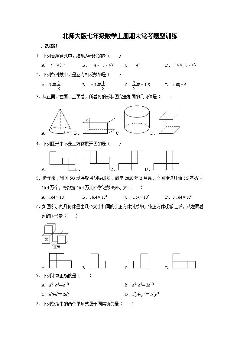 北师大版七年级数学上册期末常考题型训练    解析版01