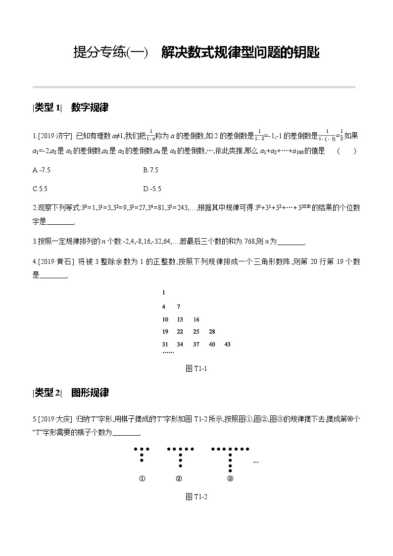 江苏2020中考一轮复习培优 提分专练01 解决数式规律型问题的钥匙01