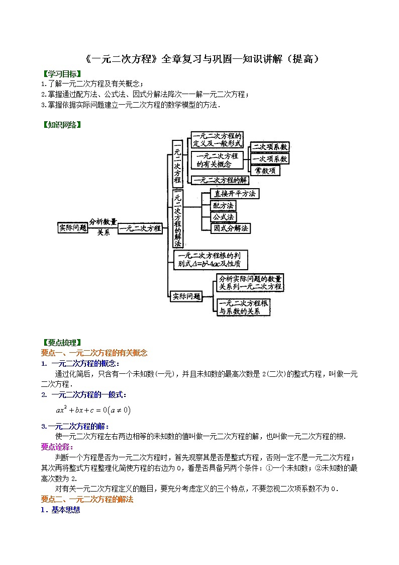 《一元二次方程》全章复习与巩固—知识讲解（提高）卷_人教版数学九年级上册01