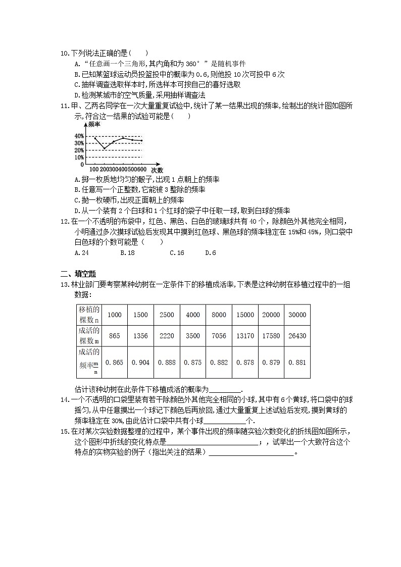 北师大版数学七年级下册6.2《频率的稳定性》精选练习(含答案)02