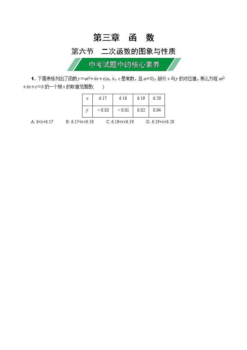 福建2020中考数学一轮培优 第三章  函数 试卷练习课件01