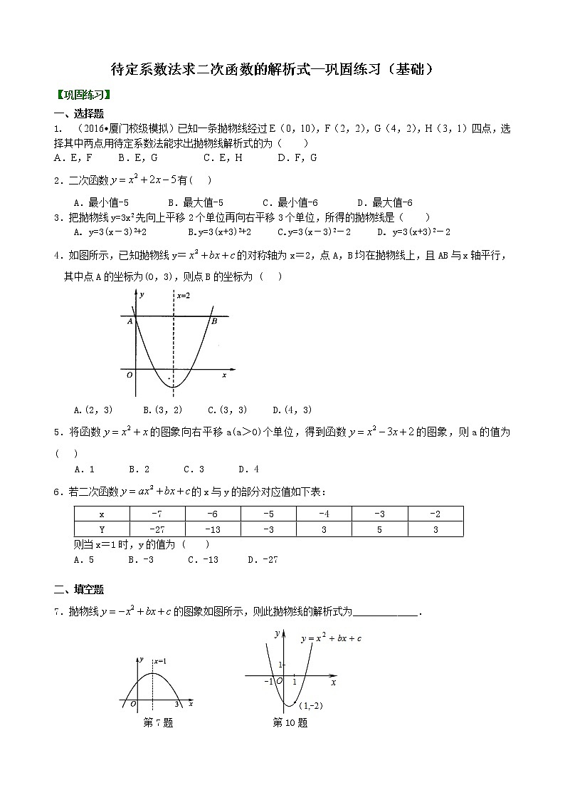 待定系数法求二次函数的解析式—巩固练习（基础）01