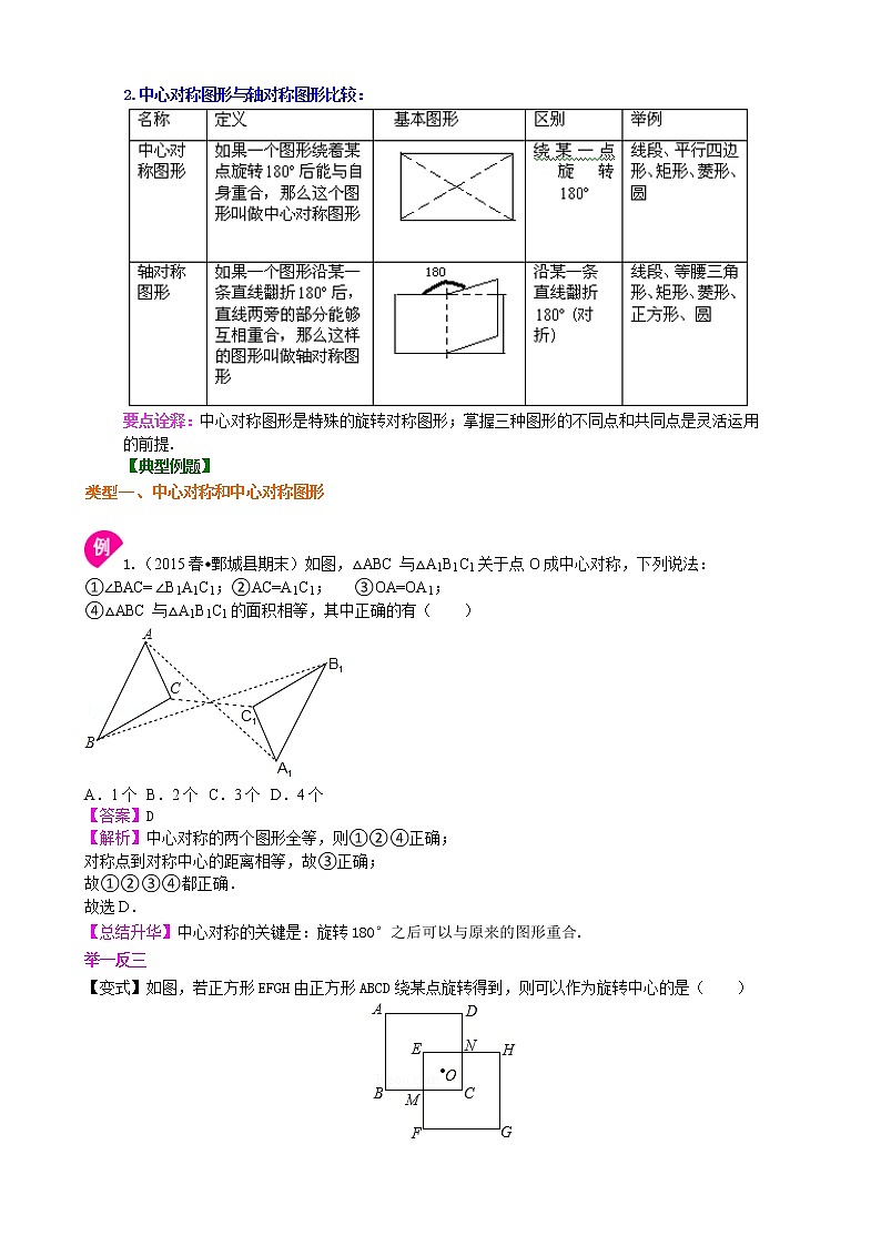中心对称与中心对称图形--知识讲解02
