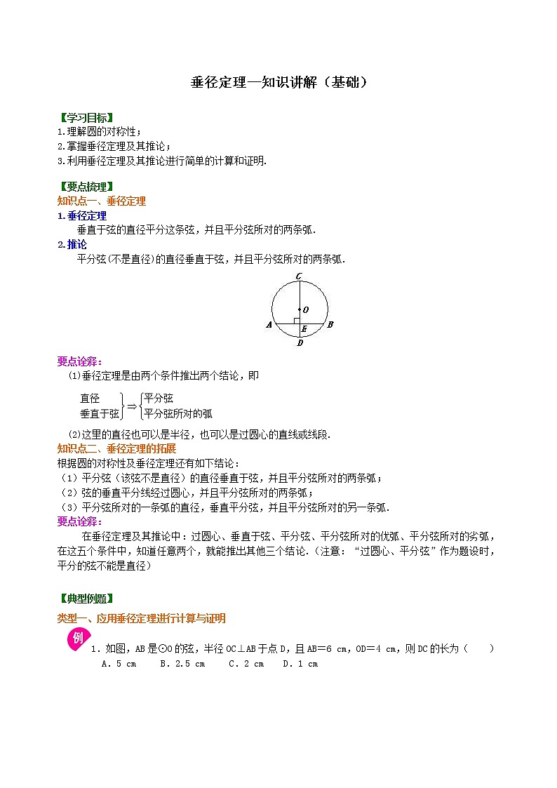 垂径定理—知识讲解（基础）01