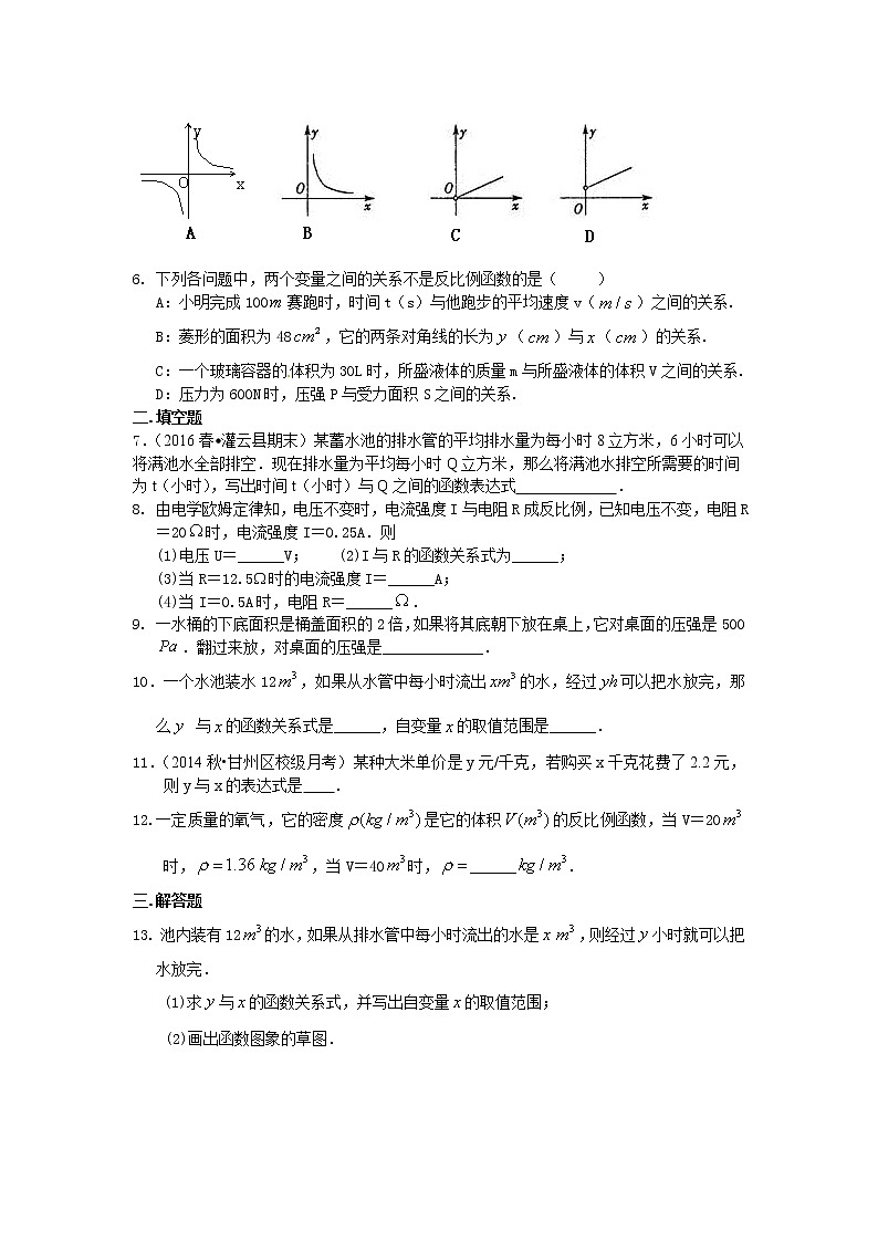 实际问题与反比例函数（基础）巩固练习02