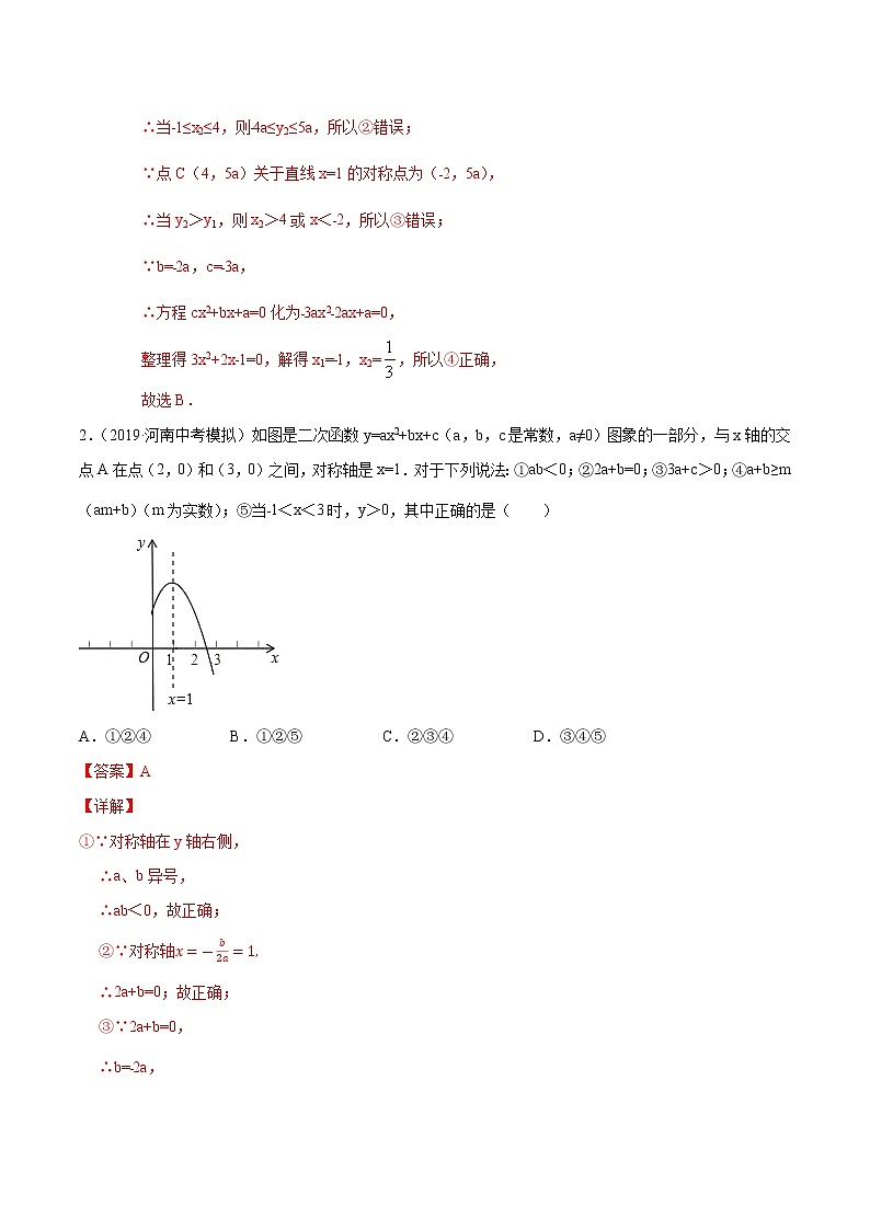 【精品试卷】中考数学一轮复习 专题测试13 二次函数（培优提高）（教师版）02