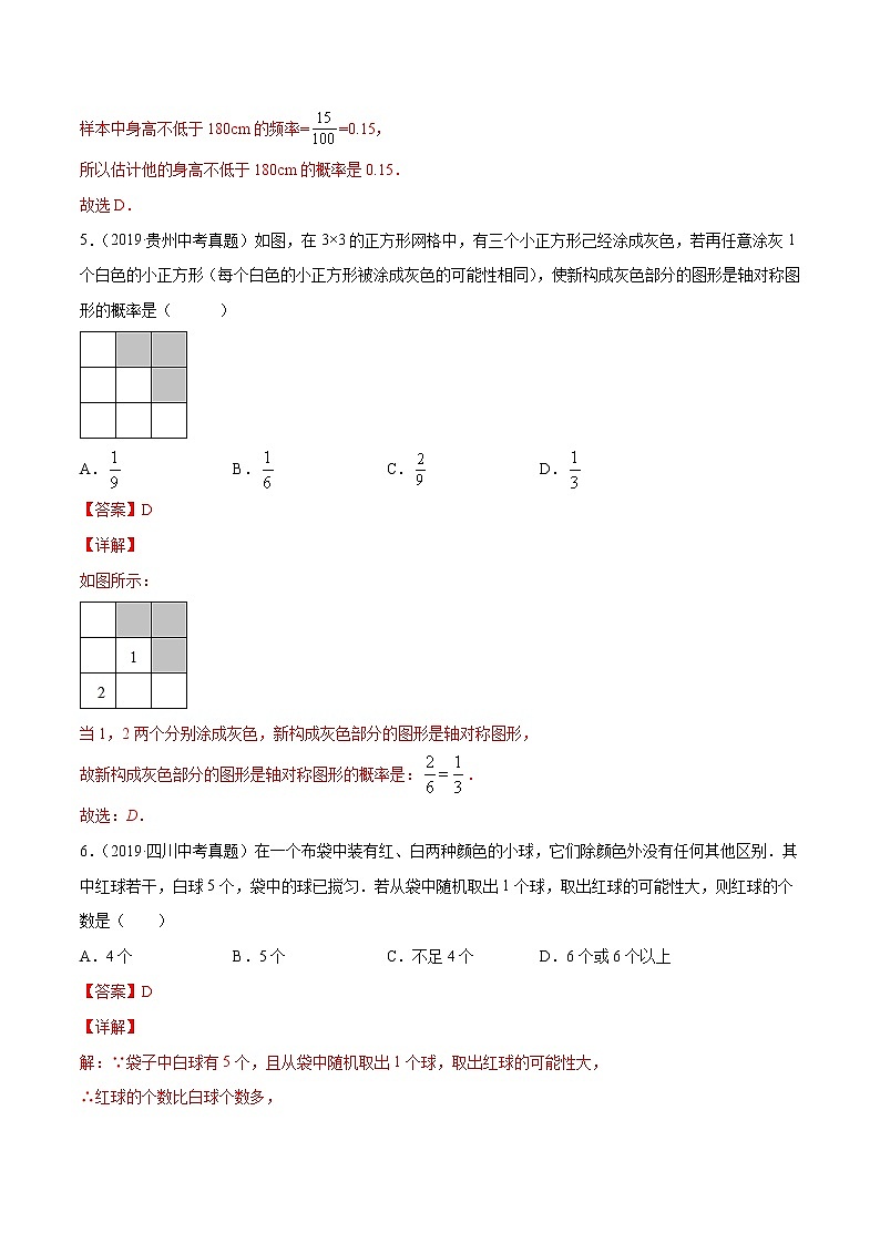 【精品试卷】中考数学一轮复习 专题测试30 概率（培优提高）（教师版）03
