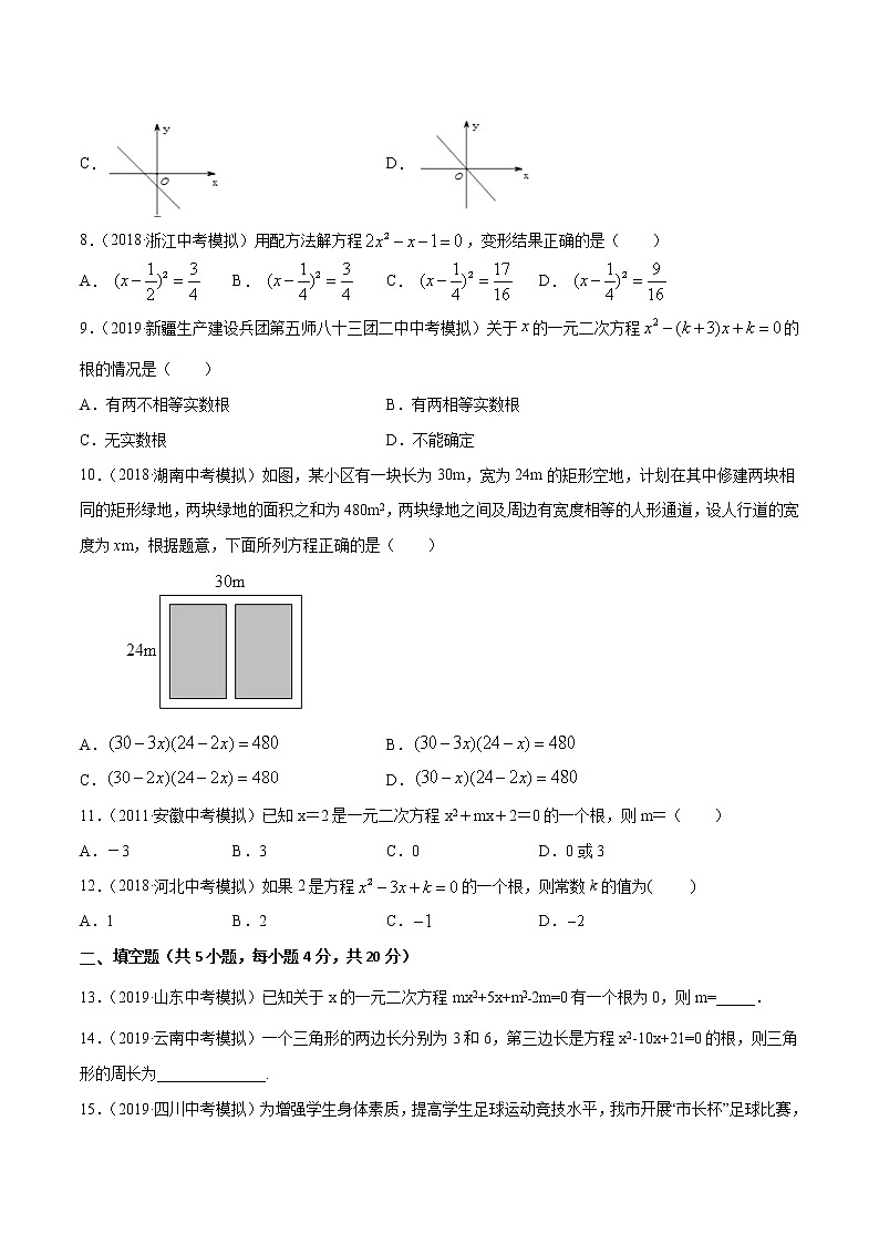 【精品试卷】中考数学一轮复习 专题测试-12 一元二次方程（基础）（学生版）02