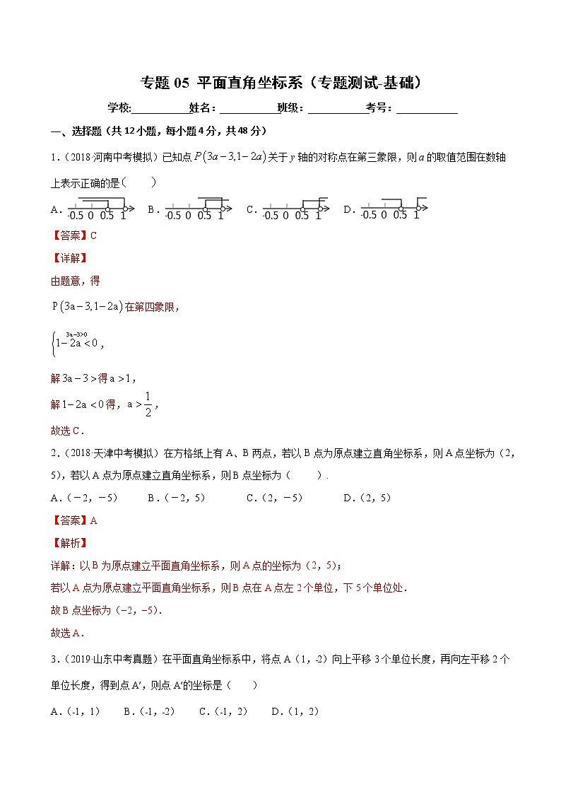 【精品试卷】中考数学一轮复习 专题测试-05 平面直角坐标系（基础）（教师版）01