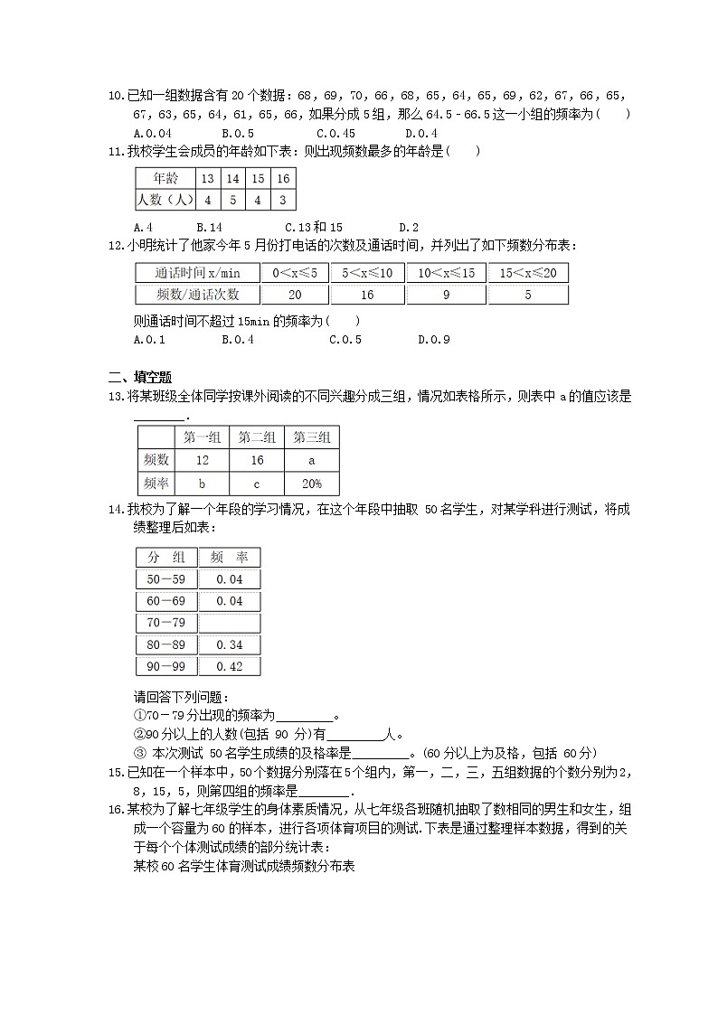 浙教版数学七年级下册6.4《频数与频率》精选练习(含答案)02