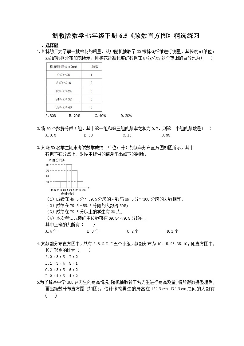 浙教版数学七年级下册6.5《频数直方图》精选练习(含答案)01