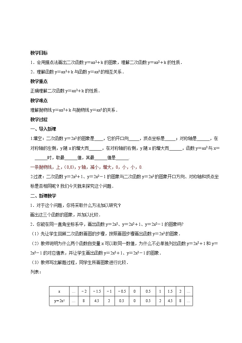 【精品导学案】人教版 九年级上册数学22.1.3二次函数y＝a(x－h)2＋k的图象和性质（1）导学案（含答案）01
