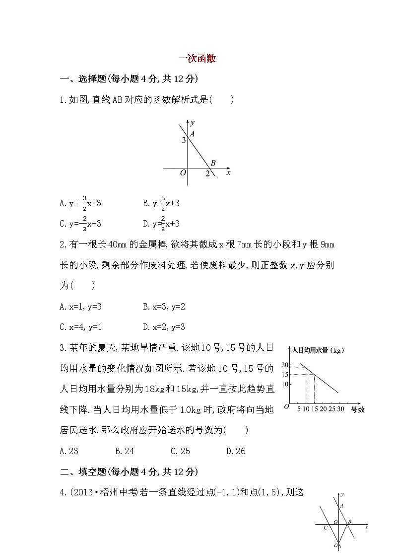 八年级数学下册知识点汇聚测试卷：一次函数高级测试（含详解）01