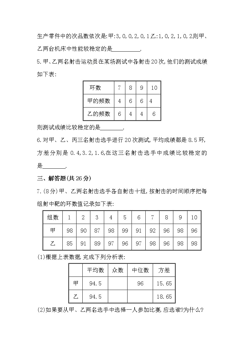 八年级数学下册知识点汇聚测试卷：数据的波动程度深入测试（含详解）02