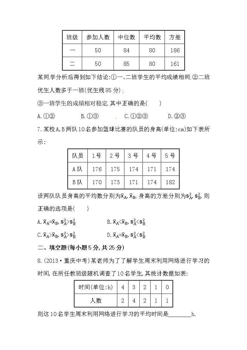 八年级数学下册知识点汇聚单元测试：第二十章（含详解）第2页