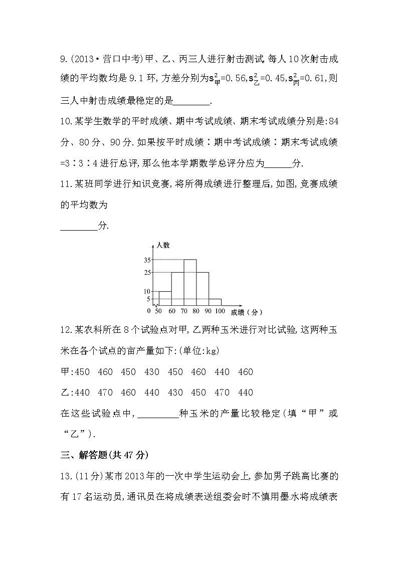 八年级数学下册知识点汇聚单元测试：第二十章（含详解）第3页