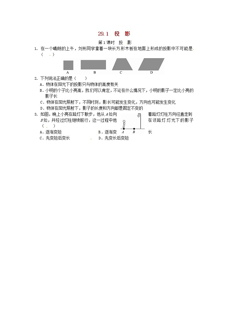 29.1 投影同步练习2 新人教版01