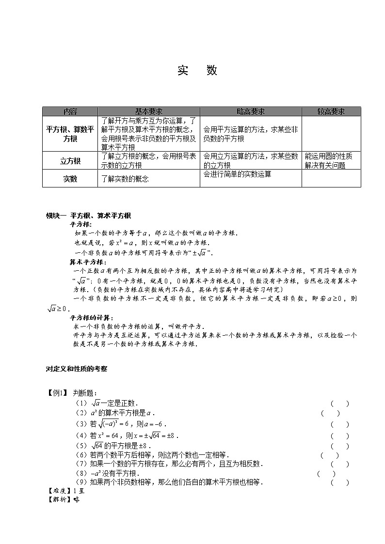 【精品讲义】人教版 七年级下册寒假同步课程（培优版）3实数.教师版01