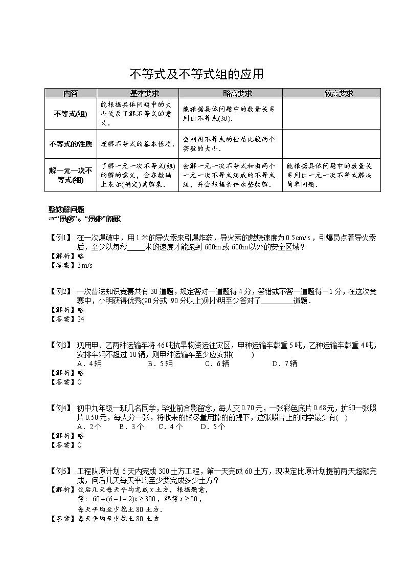 【精品讲义】人教版 七年级下册寒假同步课程（培优版）11不等式及不等式组的应用．教师版01