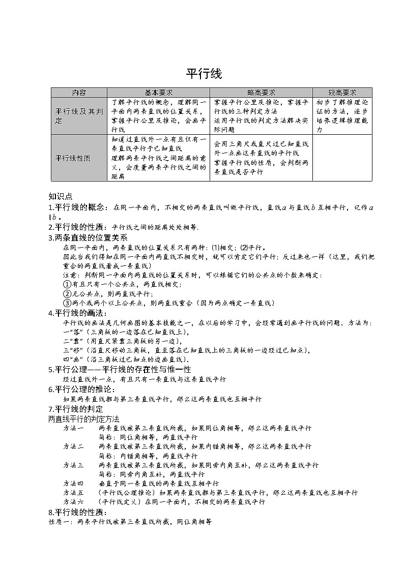 【精品讲义】人教版 七年级下册寒假同步课程（培优版）2平行线．学生版01