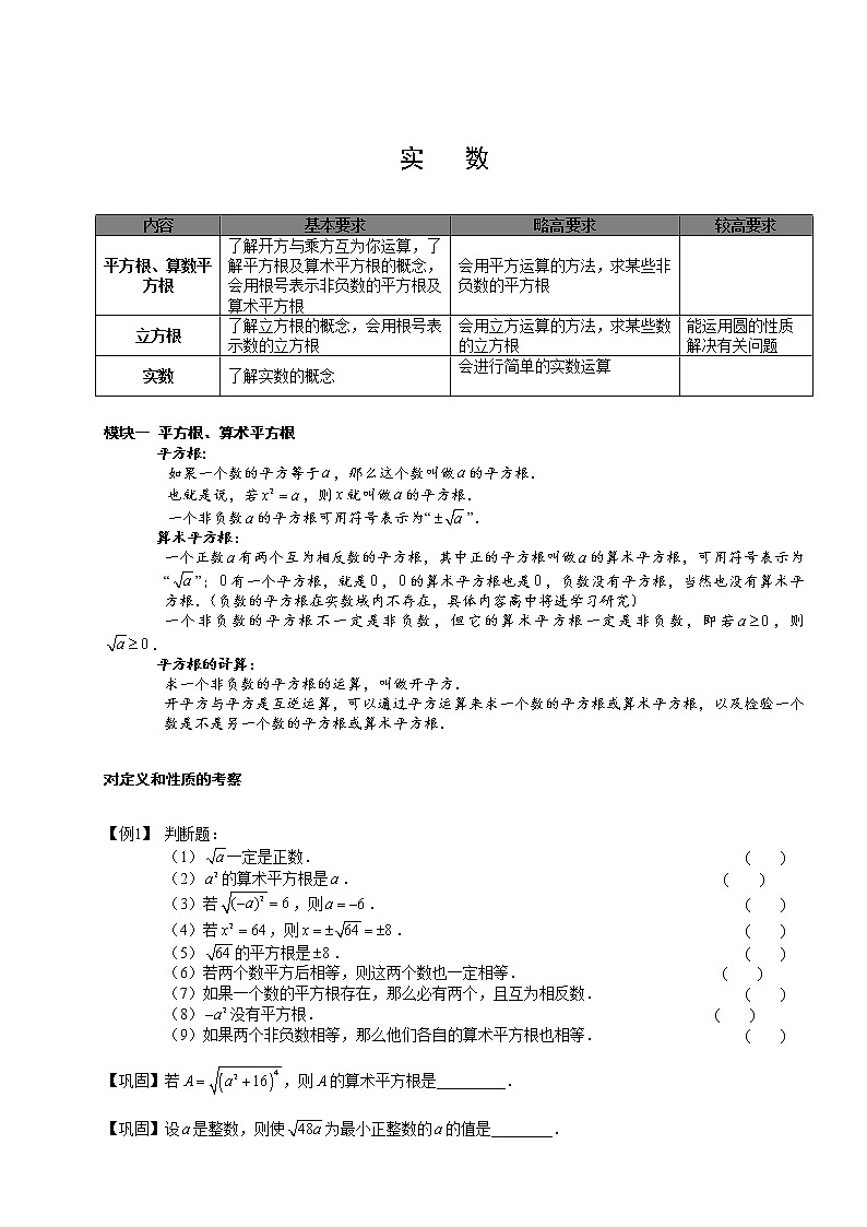 【精品讲义】人教版 七年级下册寒假同步课程（培优版）3实数.学生版01