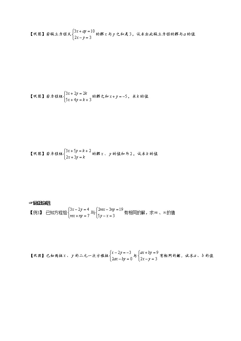 【精品讲义】人教版 七年级下册寒假同步课程（培优版）7三元一次方程组及含字母系数的方程组．学生版02