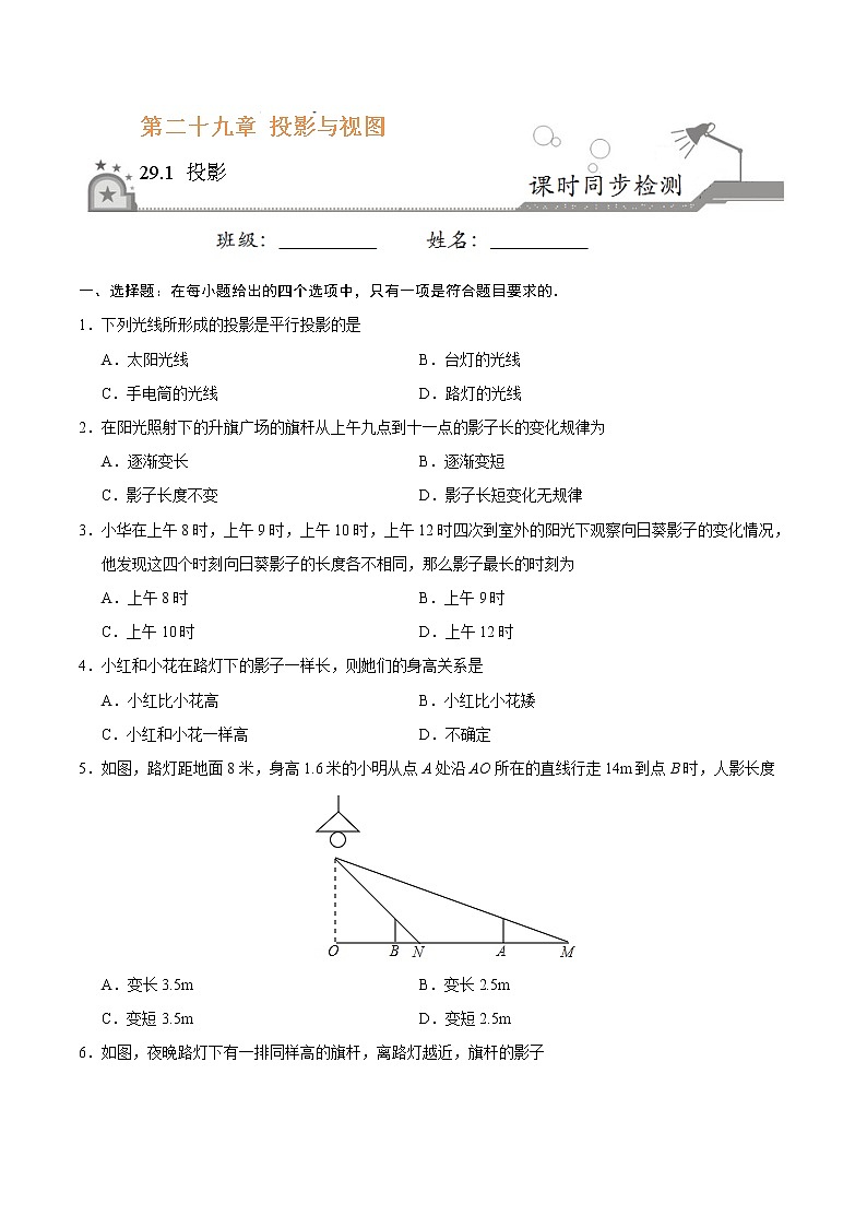 【精品同步练习】29.1 投影-九年级数学人教版（下）（原卷版）01