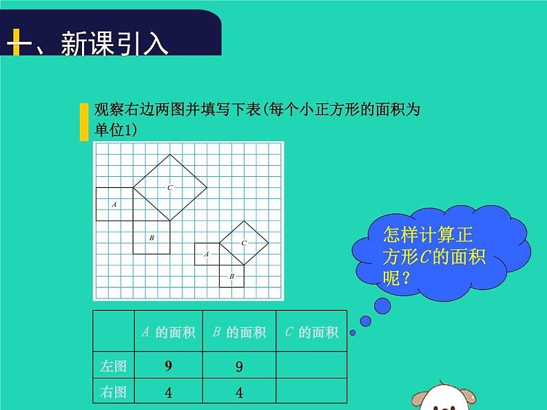 八年级上数学课件2018年秋八年级数学上册第一章勾股定理1-1探索勾股定理第1课时教学课件新版北师大版_北师大版04