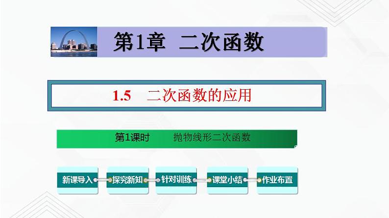 湘教版2020-2021学年九年级数学下册教学教学PPT 1.5 .第1课时 抛物线形二次函数第1页