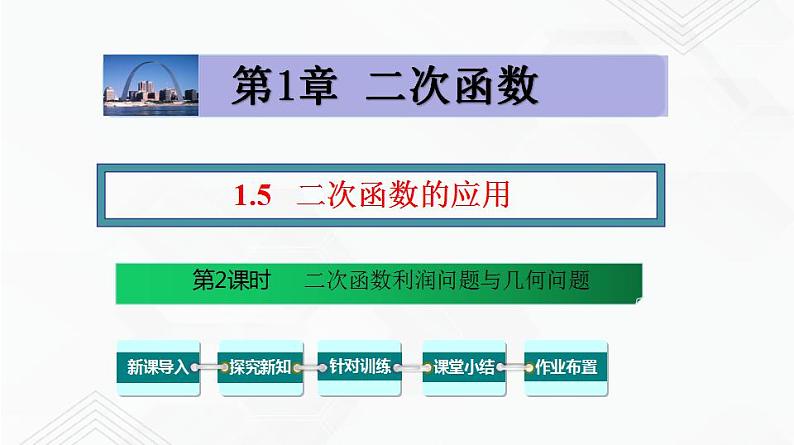 湘教版2020-2021学年九年级数学下册教学教学PPT 1.5 .第2课时 二次函数利润问题与几何问题01