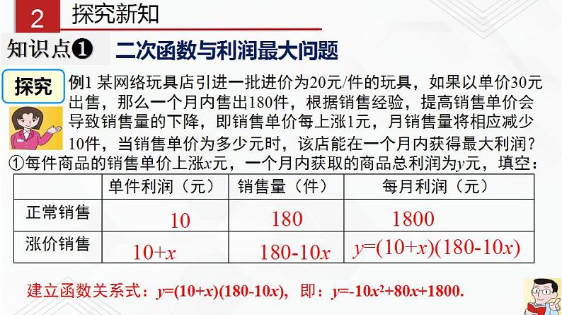 湘教版2020-2021学年九年级数学下册教学教学PPT 1.5 .第2课时 二次函数利润问题与几何问题03