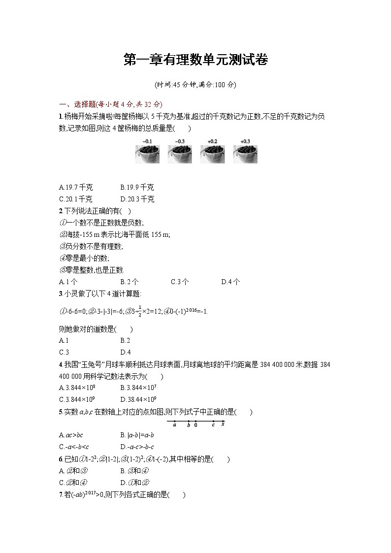 【精品试卷】人教版七年级上册数学  第一章有理数  单元测试卷七（含答案）01