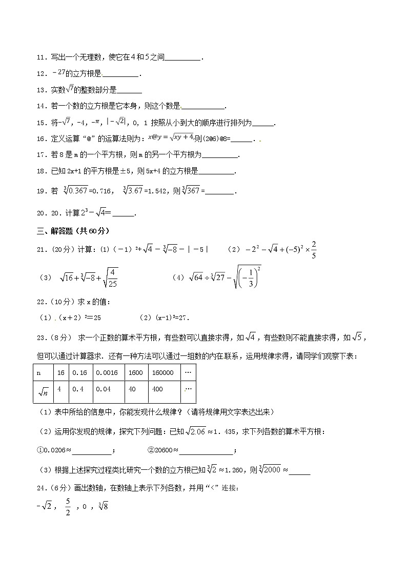 【精品试卷】人教版数学七年级下册第六章实数单元测试卷（含答案）202