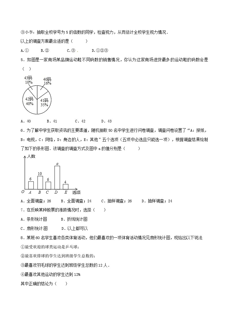 【精品试卷】人教版数学七年级下册第十章数据的收集整理和描述单元测试卷（含答案）202
