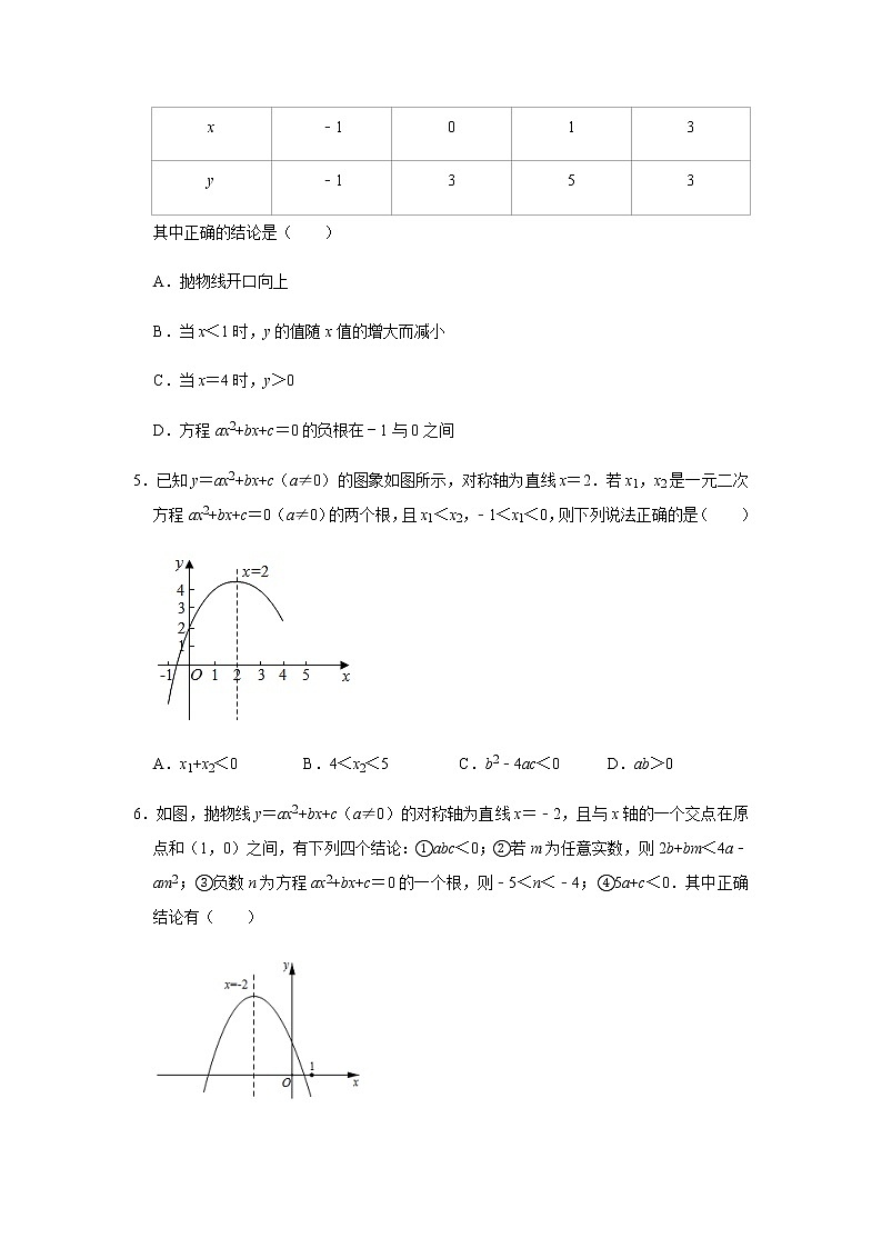 中考数学复习知识点综合专题训练：二次函数与一元二次方程含答案02