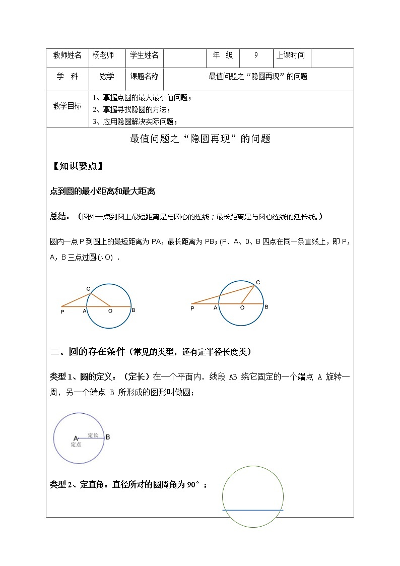 中考数学专题复习：隐形圆的最值问题含答案01