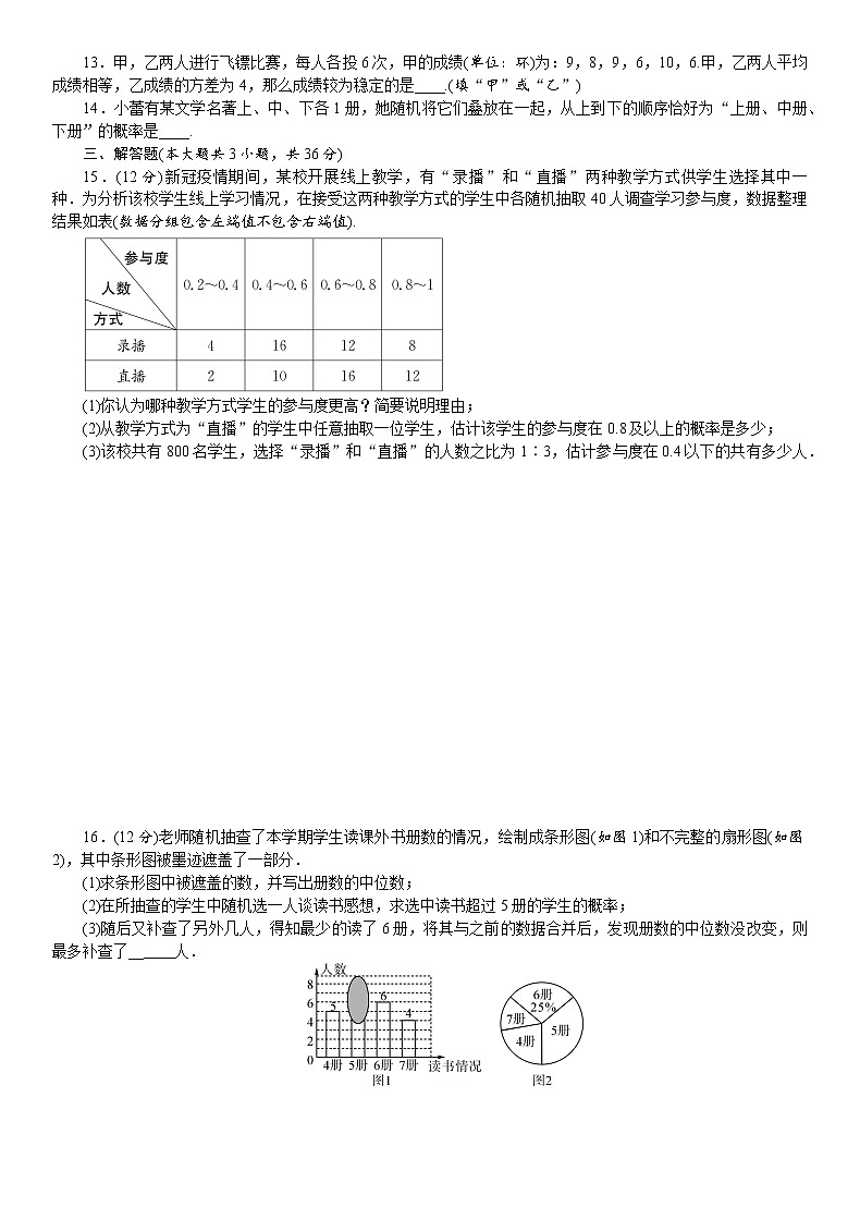 2021年中考数学总复习阶段测评（9）统计与概率02
