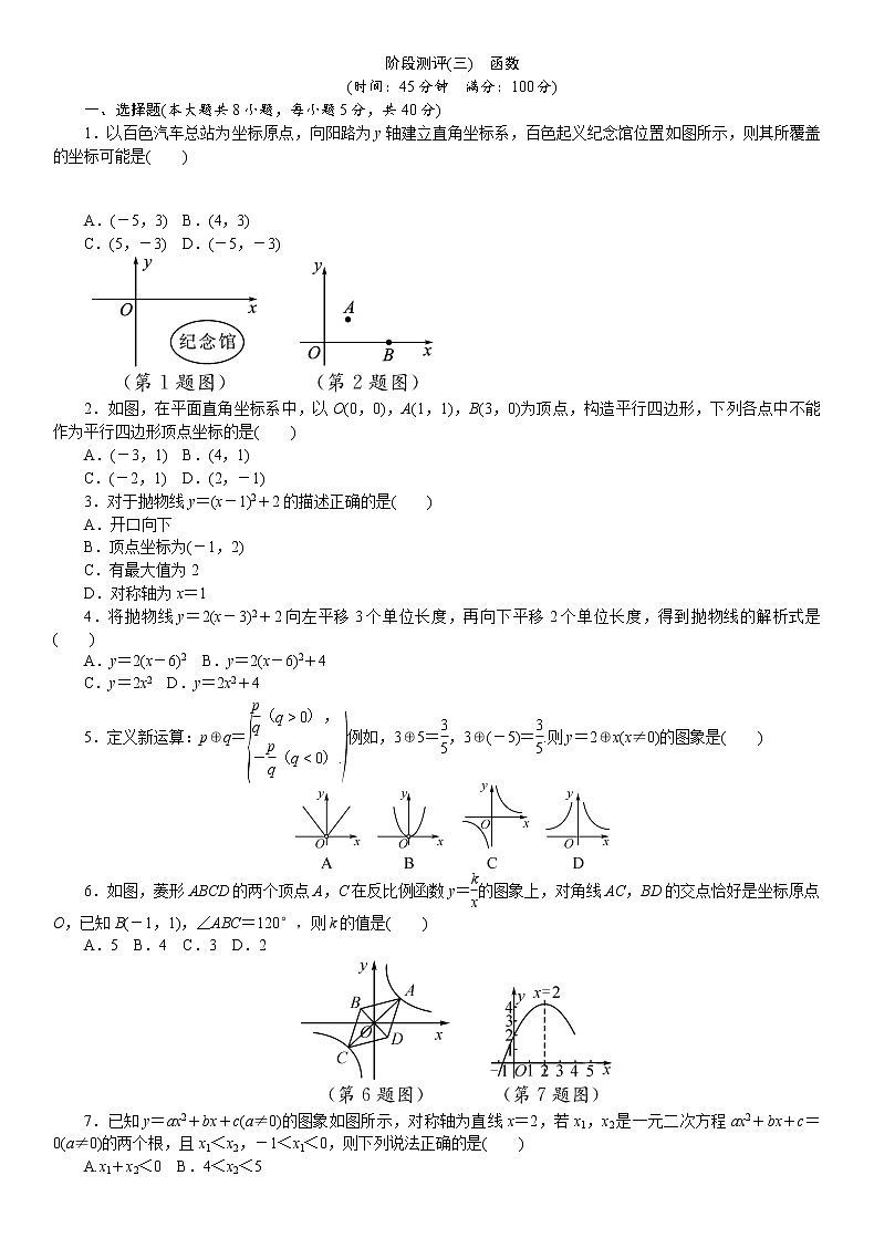 2021年九年级中考数学总复习阶段测评（3）函数01