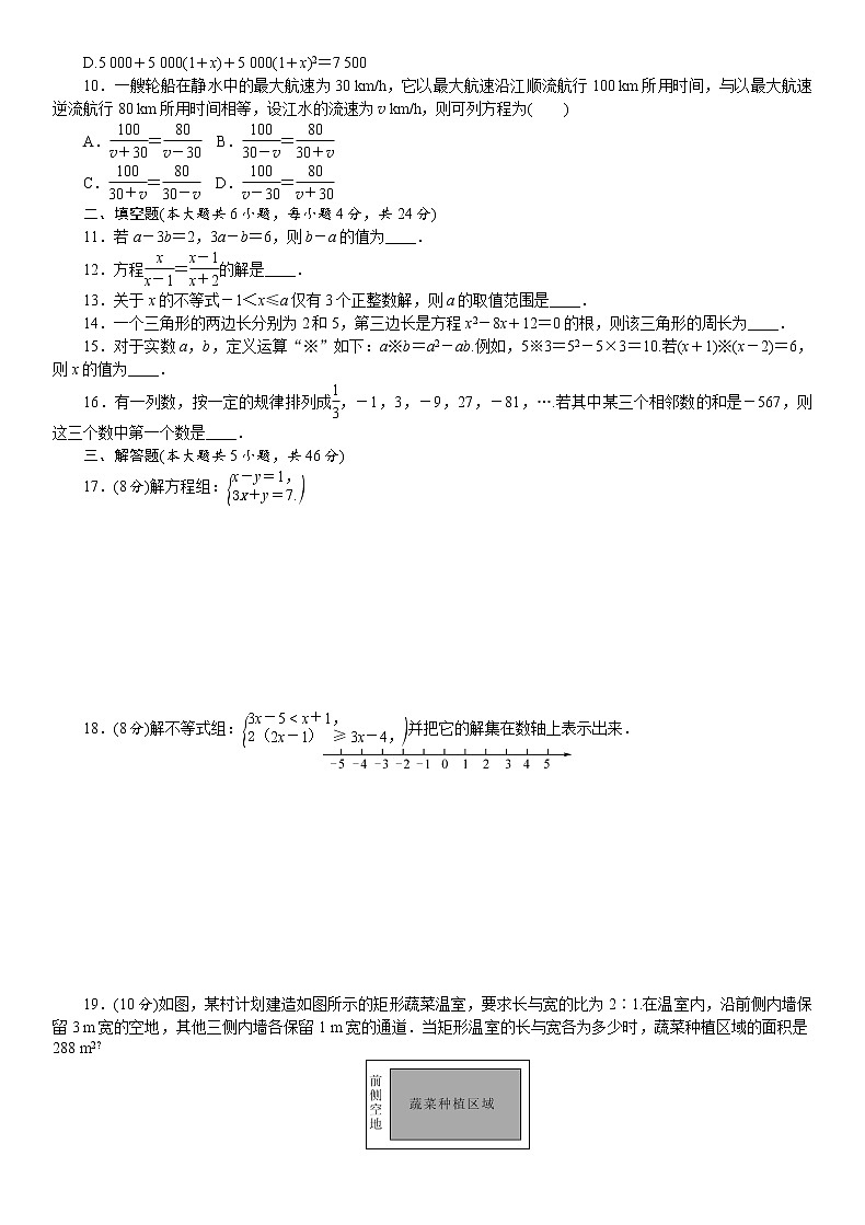 2021年九年级中考数学总复习阶段测评（2）方程与不等式02